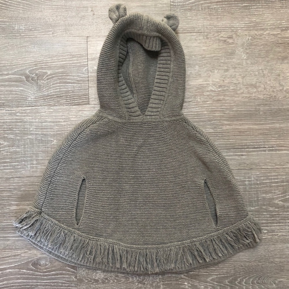 Grey Gap fringe bunny ear poncho.